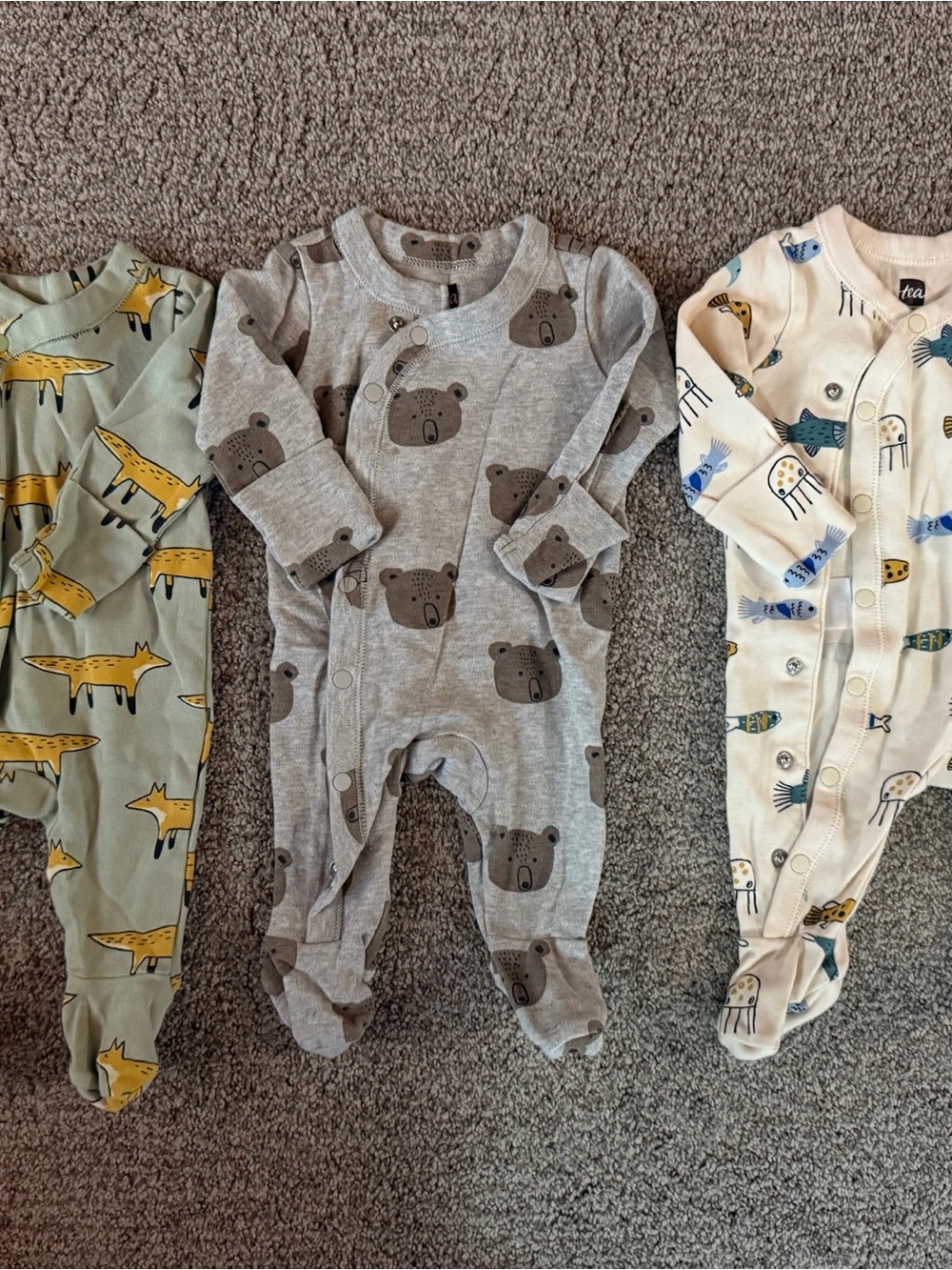 Tea Collection Gray Bear Print Footed One-Piece